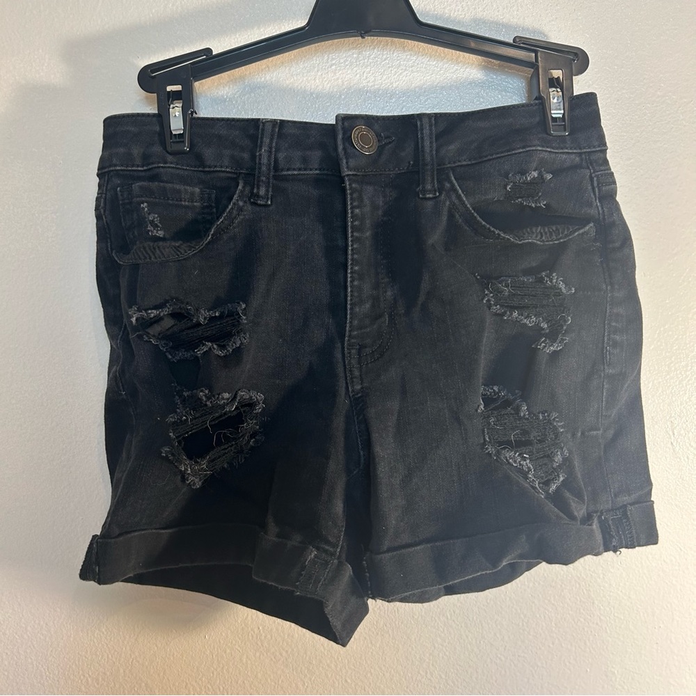 So Branded Black Jean Shorts With Rips